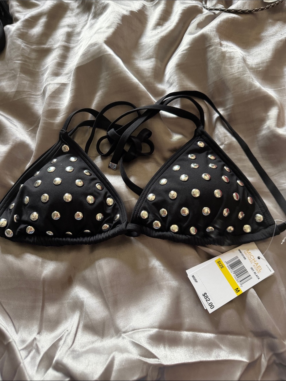 Michael Kors Black Studded Triangle Bikini Top